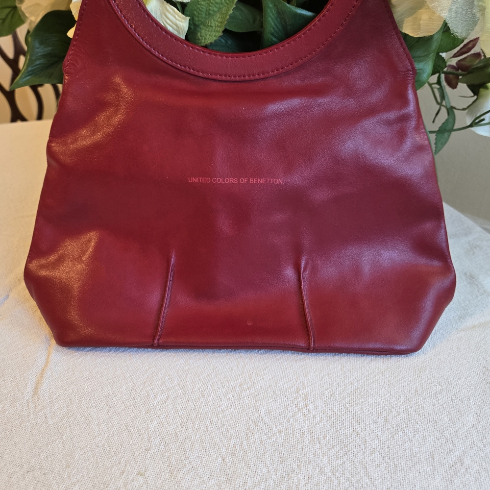 United Colors Of Benetton Burgundy Red Mini Circle-Handle Leather Bag 12x13.5 - Picture 2 of 12
